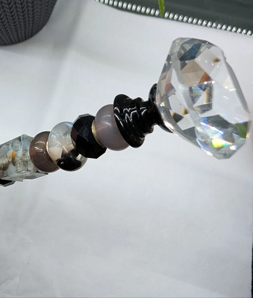 Black & Gray Beaded Fairy Wand/Plant/Garden Stake